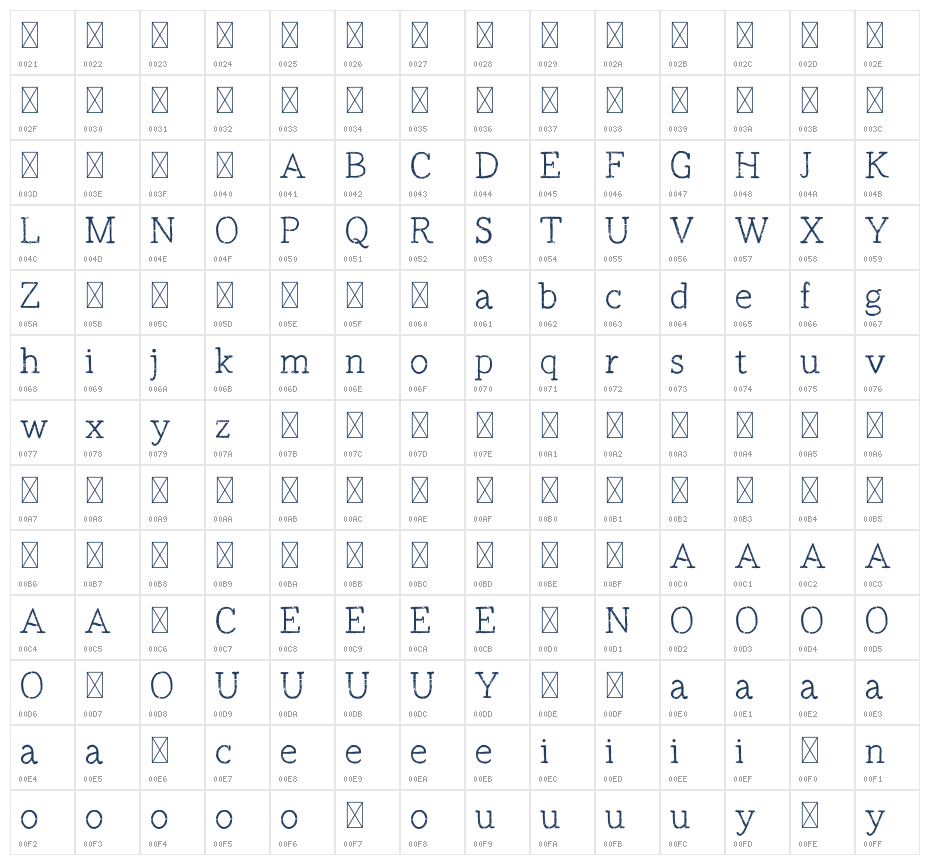 Amelia Serif DEMO Character Map