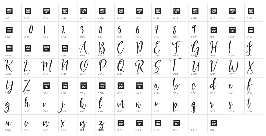 American Beauty Demo Regular Character Map