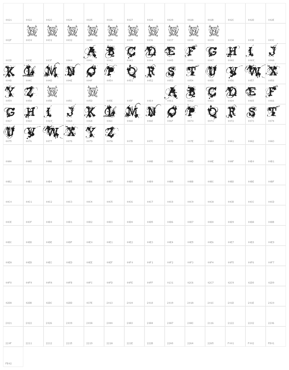 American Bravado Character Map