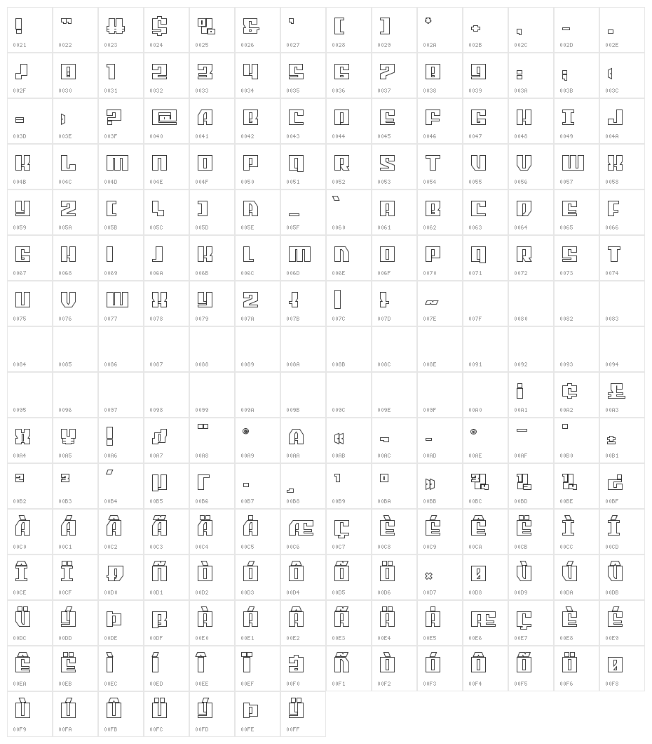 American Grain Bold Outline Character Map