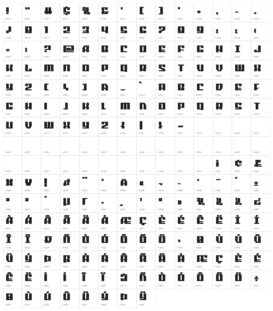American Grain Bold Character Map