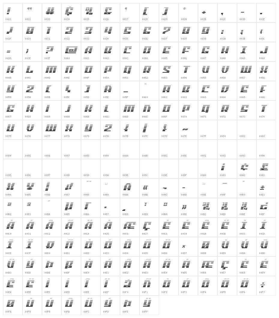 American Grain Gradient Italic Character Map