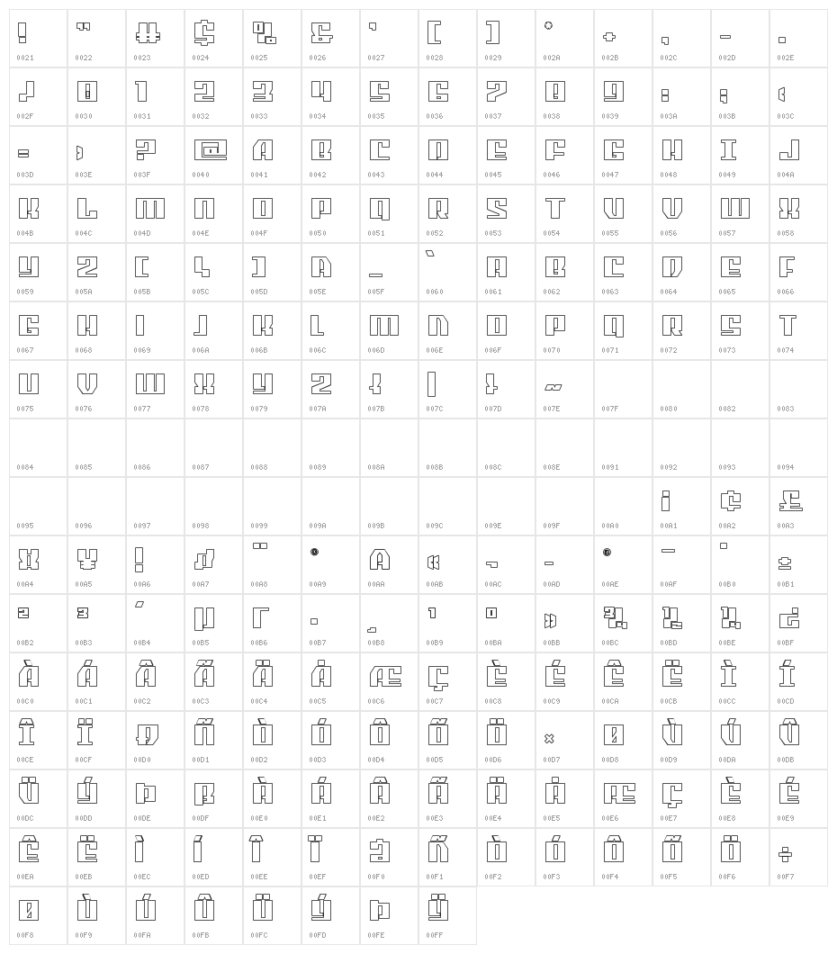 American Grain Outline Character Map
