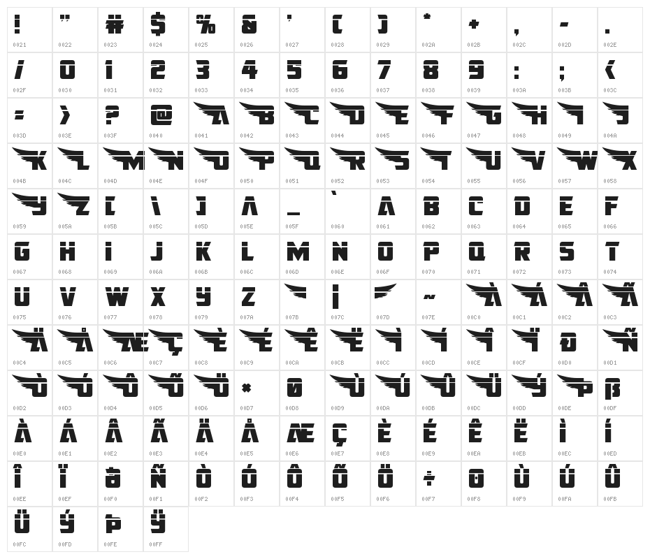 American Kestrel Straight Laser Character Map