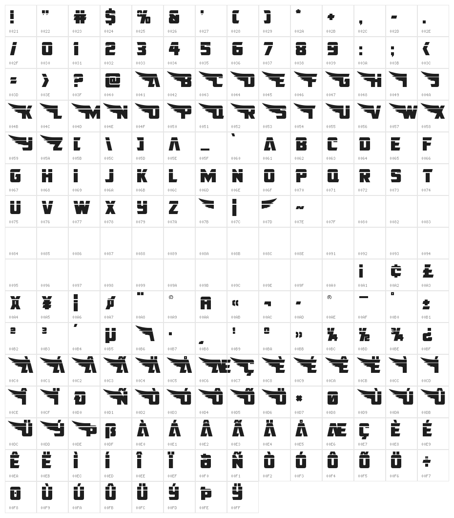 American Kestrel Straight Laser Character Map