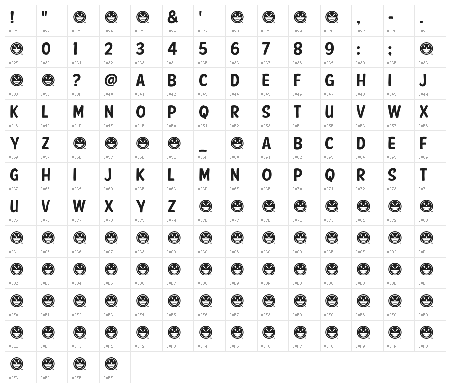 American Purpose Casual 01 Character Map