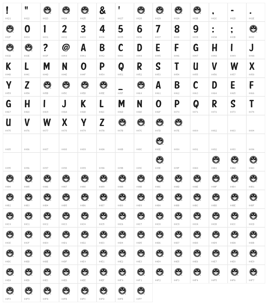 American Purpose Casual 01 Character Map