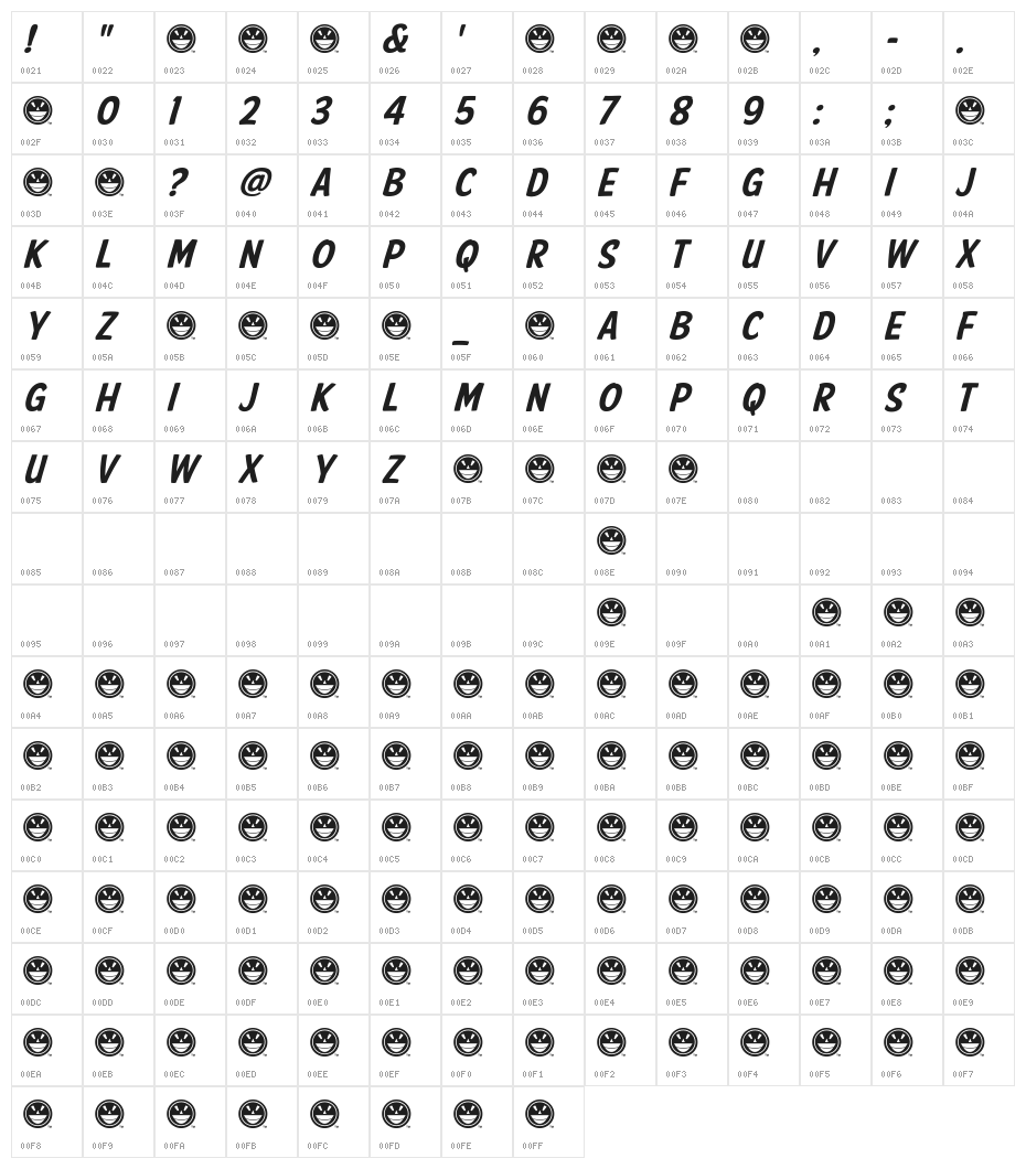 American Purpose Casual 02 Character Map