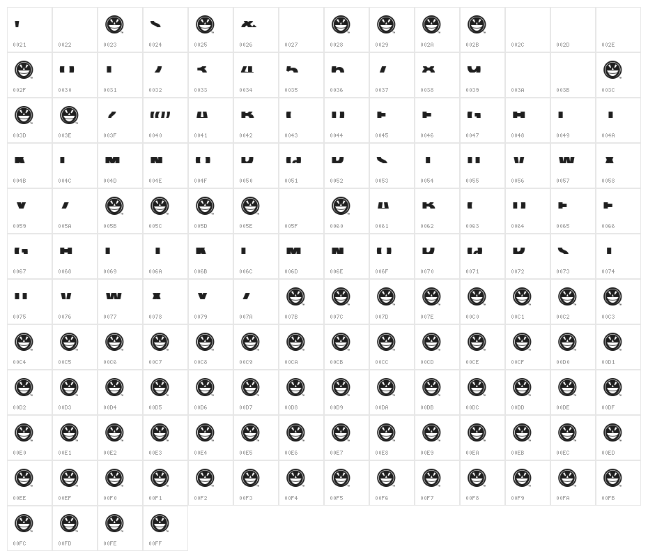 American Purpose STRIPE 1 Bold Character Map