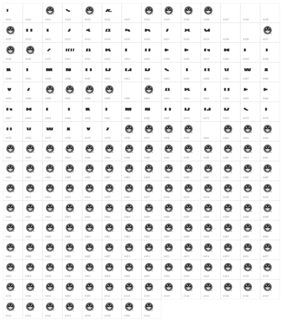 American Purpose STRIPE 1 Bold Character Map