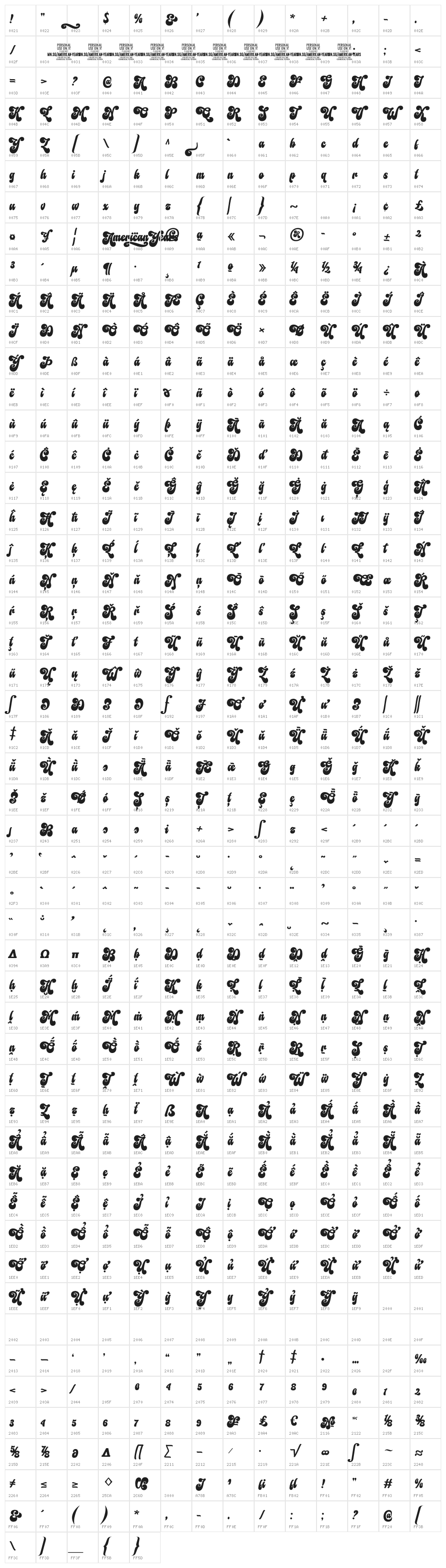 American Years PERSONAL USE Regular Character Map