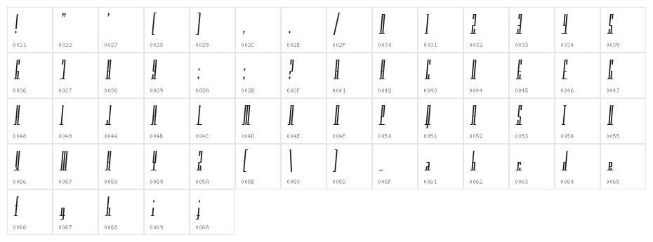 Americana Dreams Condensed Character Map