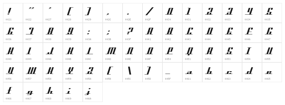 Americana Dreams Expanded Character Map