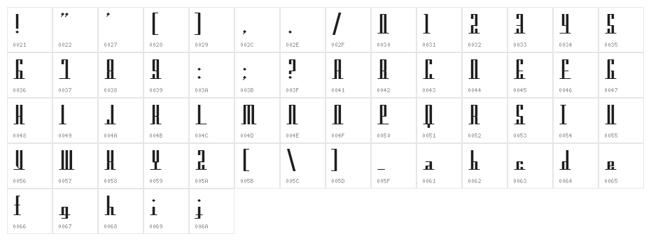 Americana Dreams Upright Character Map