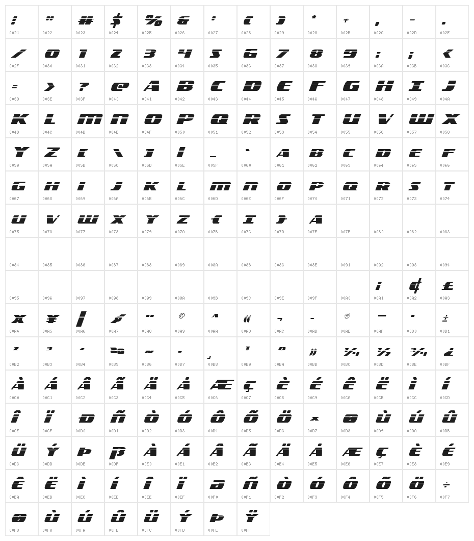 Americorps Laser Regular Character Map