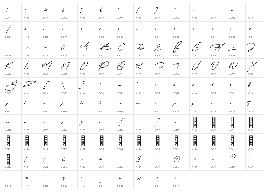 Amerika Signature Demo Regular Character Map