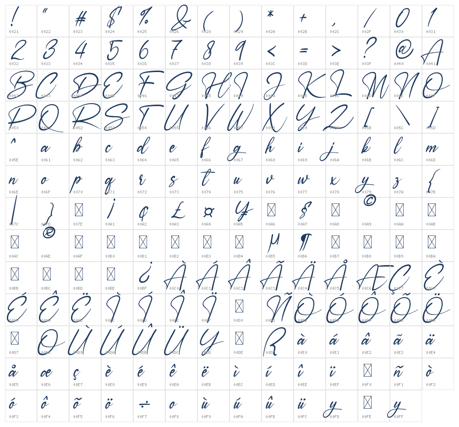 AmeyallindaSignaturRegular Character Map