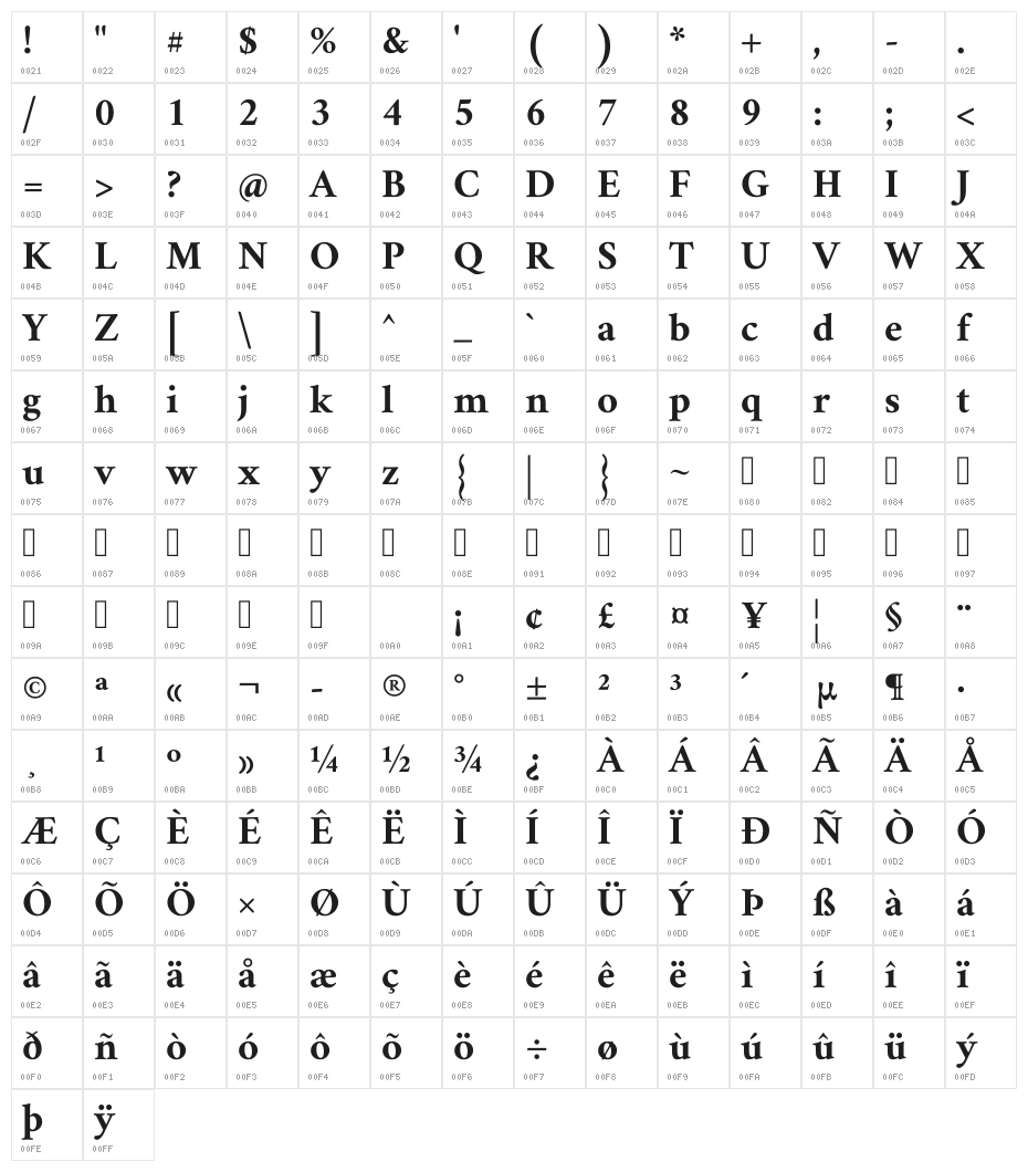 Amiri Bold Character Map