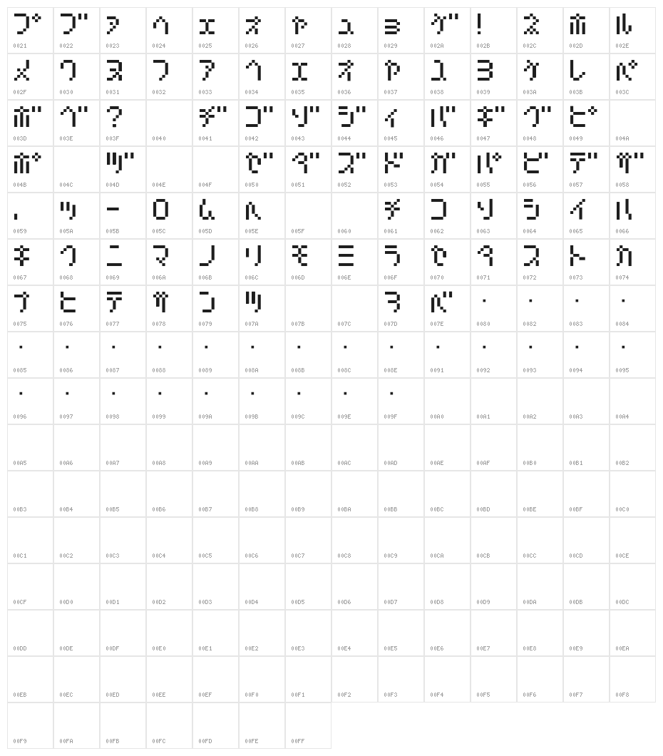 Amoebic kana BMP09 Character Map