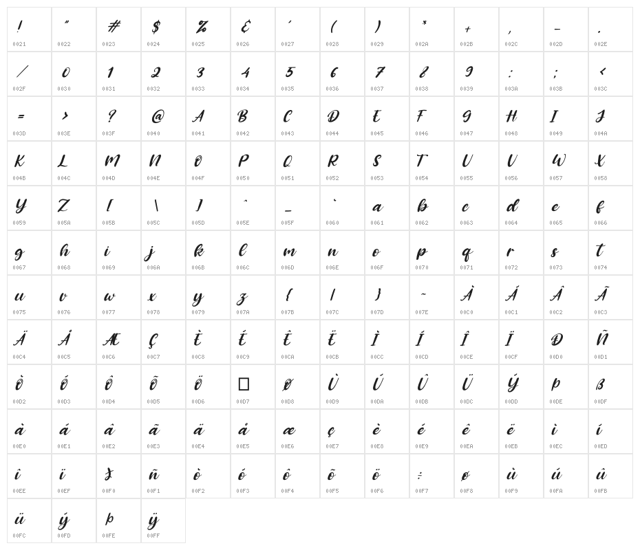 Amongh Sein Italic Character Map