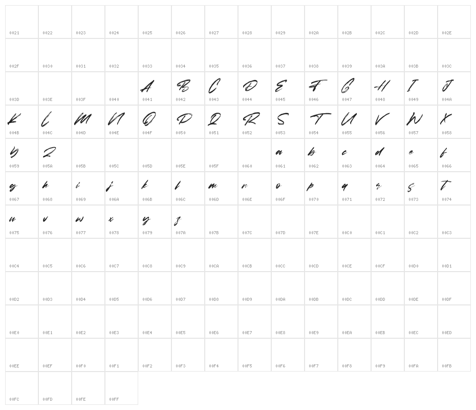 Amores Free Font Character Map