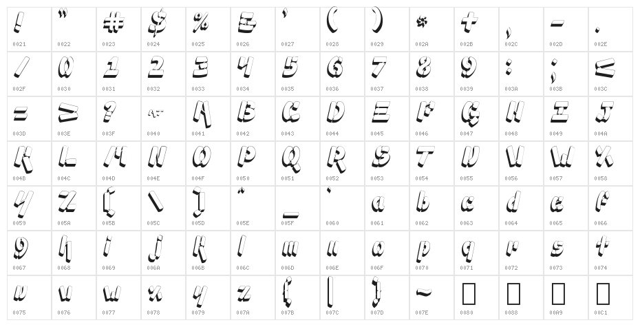 Ampad 3D2 Regular Character Map