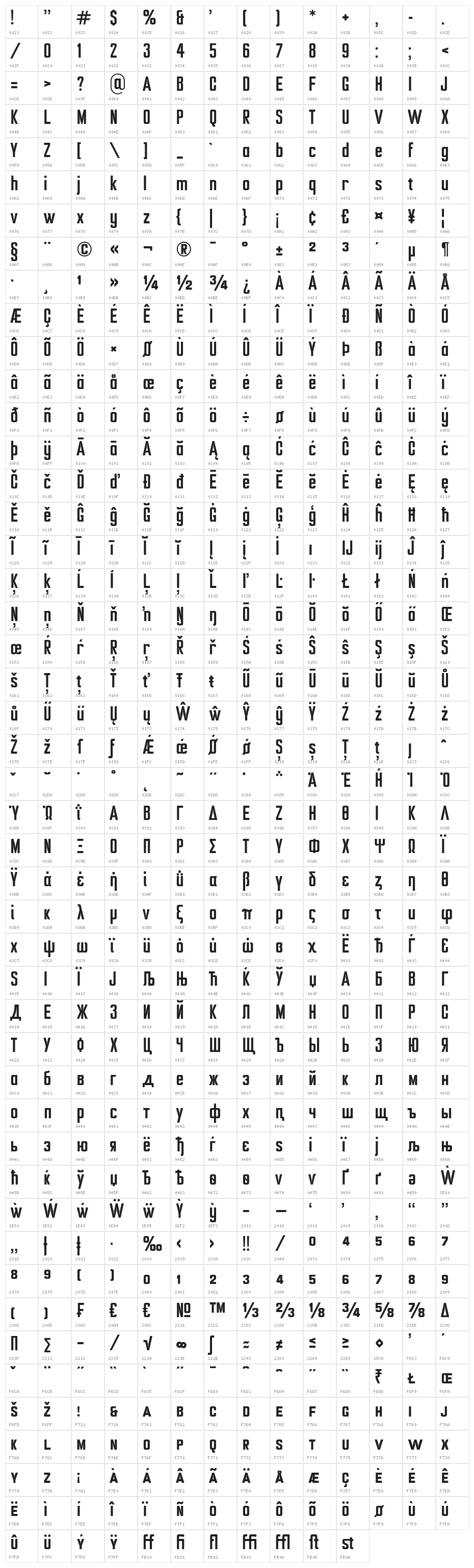 Ampero-SemiBold Character Map