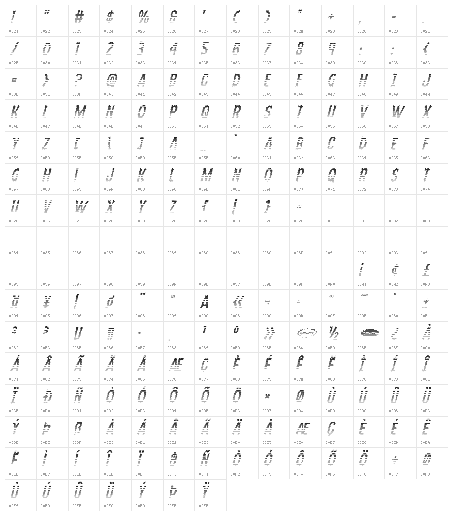Ampire Gradient Italic Character Map