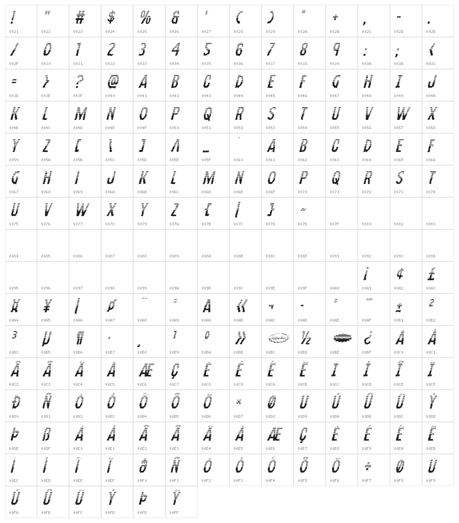 Ampire Halftone Italic Character Map