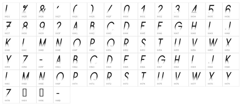 Ams Trame Narrow Italique Character Map