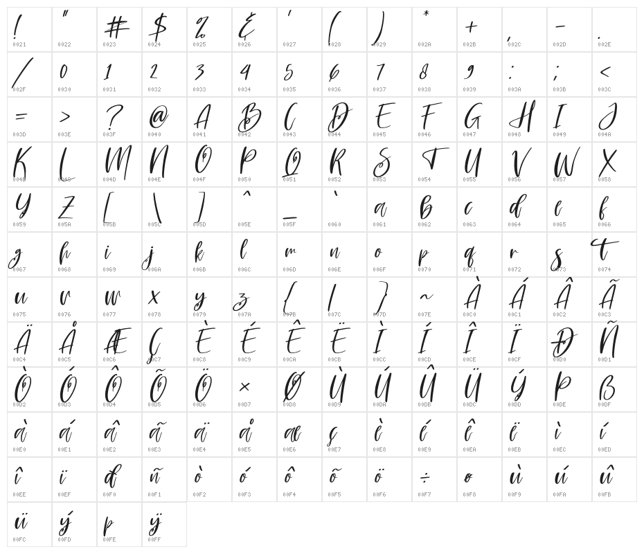 Amsterdam Listing Italic Character Map