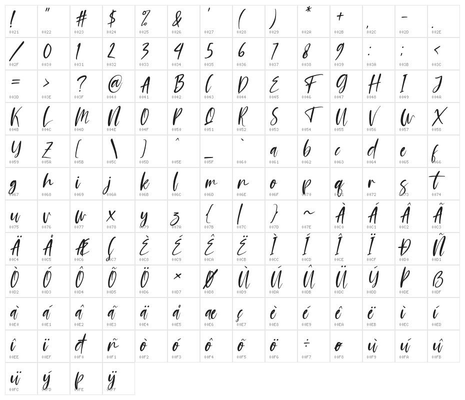 Amsterdam Morning Italic Character Map