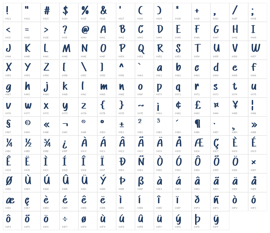 ANIMAXI Character Map