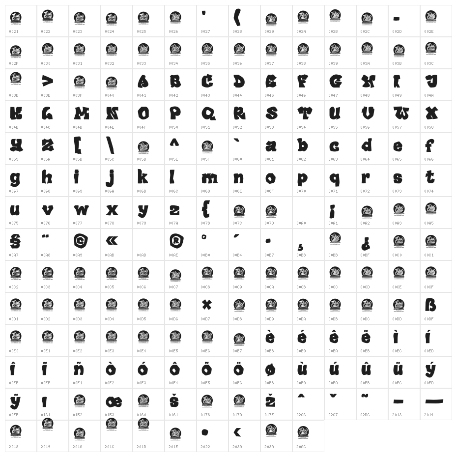 ANTI GRAVITY Bold Personal Use Character Map