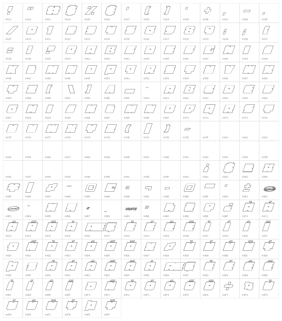 Anakefka Outline Italic Character Map