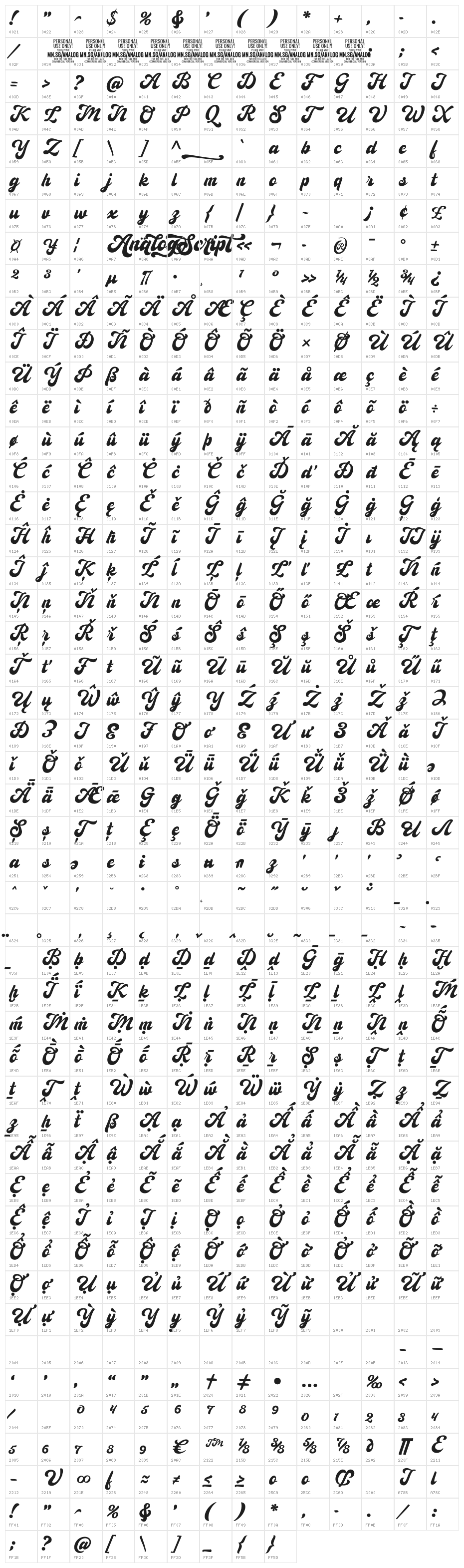 Analog Script Clean PERSONAL Personal Character Map