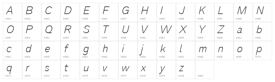 Analogue Reduced 36 Thin Oblique Character Map