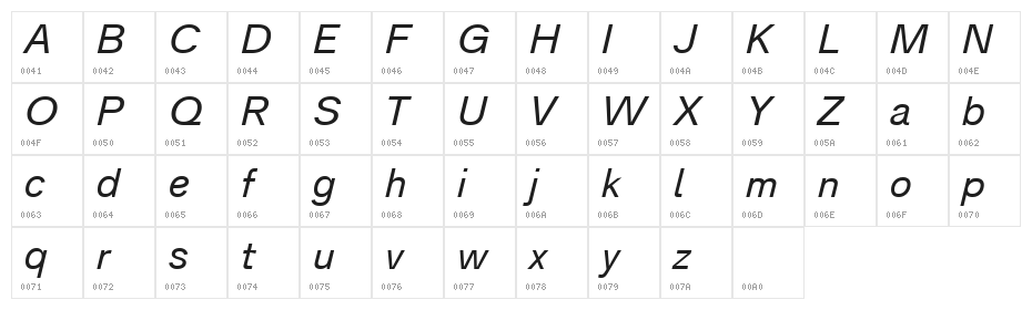 Analogue Reduced 56 Oblique Character Map