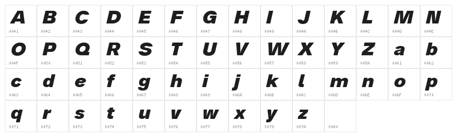 Analogue Reduced 86 Black Oblique Character Map