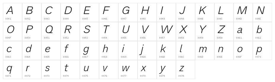 AnalogueReduced-LightOblique Character Map