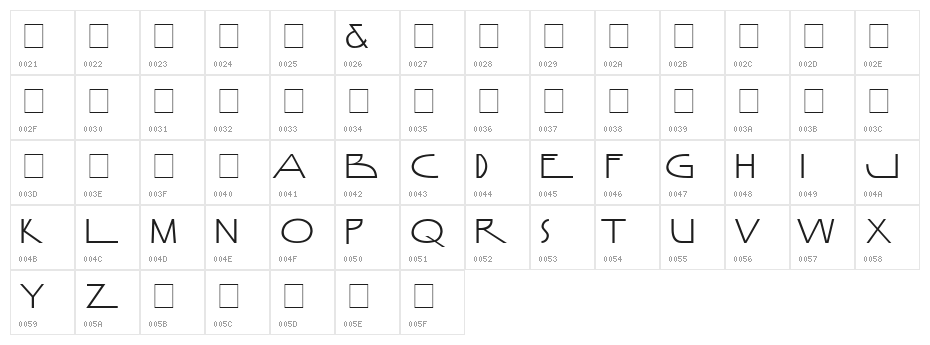 Anamorphosée Normal Sample Character Map