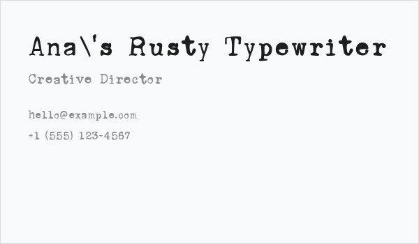 Ana's Rusty Typewriter Business Card