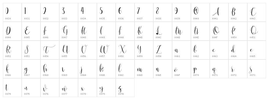 Anastasia script [demo] Character Map