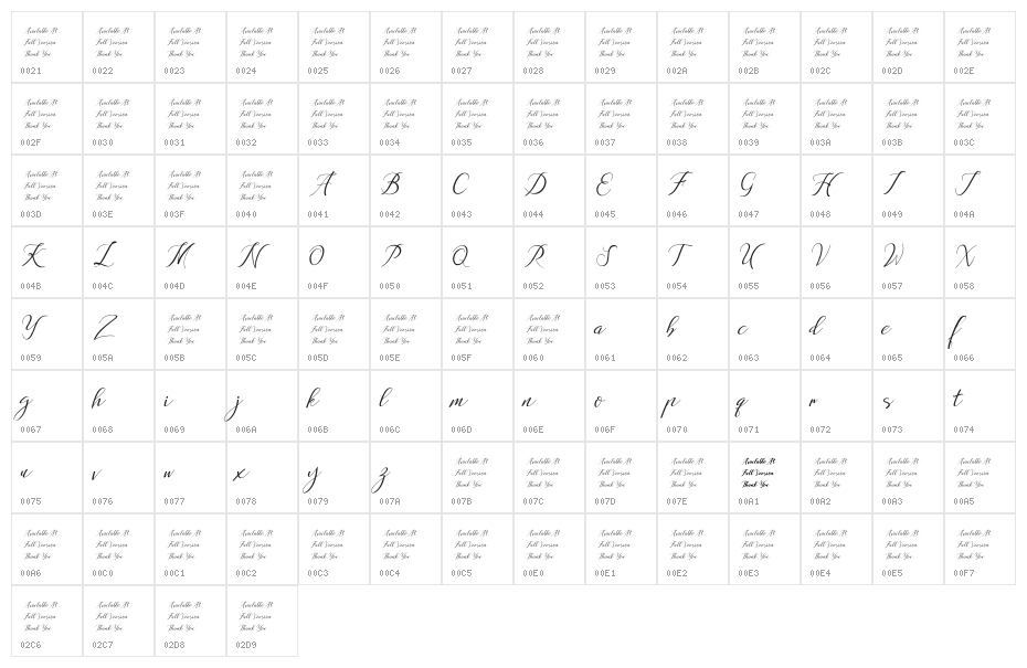 Anchou Regular Character Map