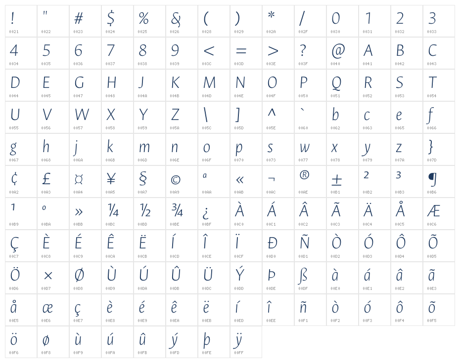 Ancizar Sans Thin Italic Character Map