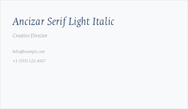 Ancizar Serif Light Italic Business Card
