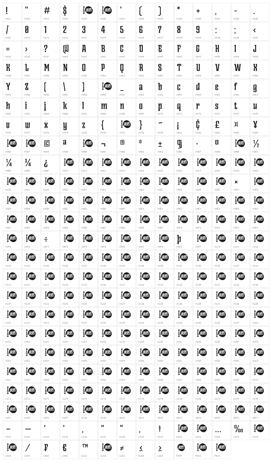 Ancoa Demo Bold Character Map