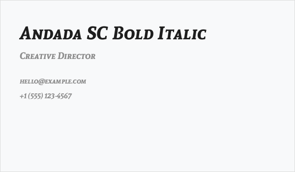 Andada SC Bold Italic Business Card