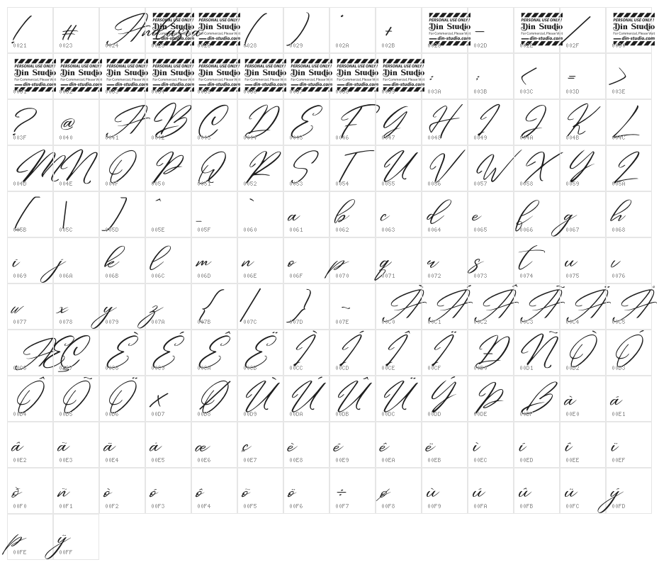 Andasia Personal Use Character Map