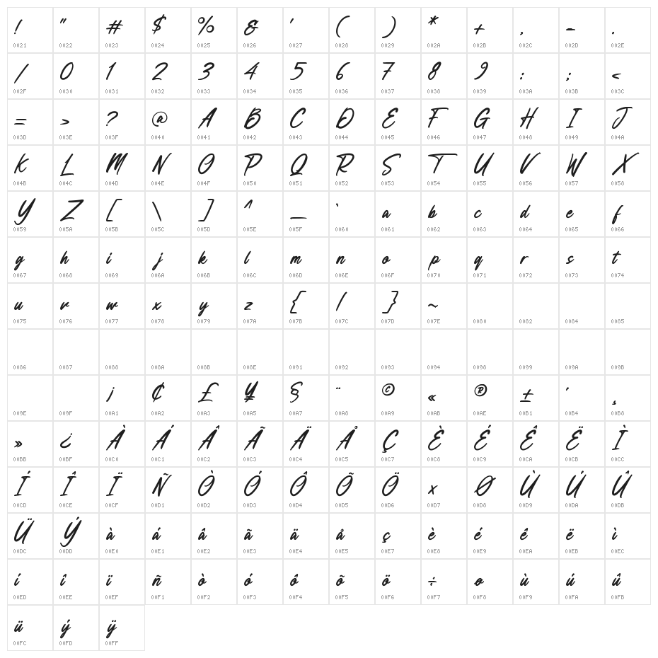 Anesthesa Character Map